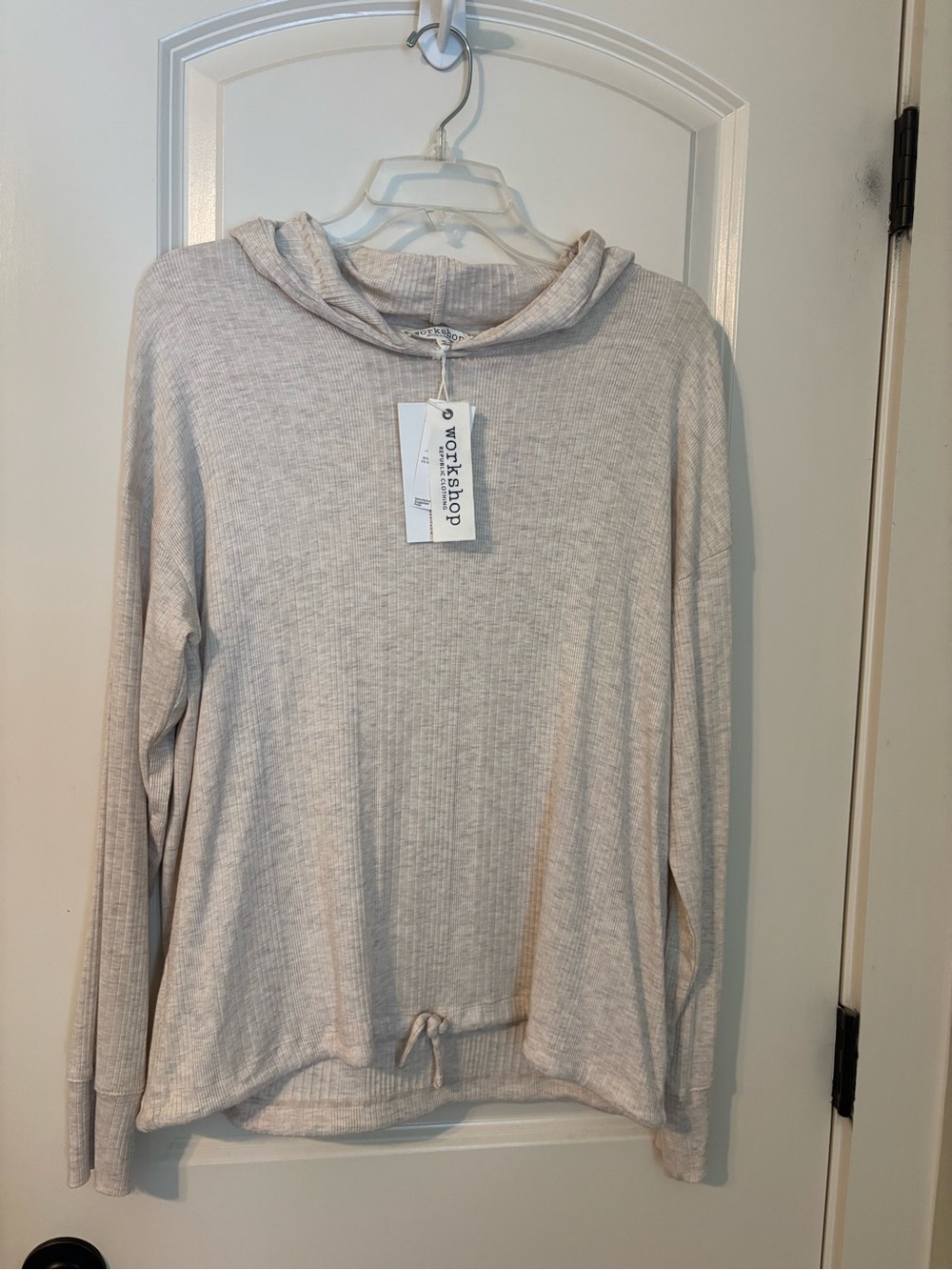 Workshop Republic Clothing Beige Ribbed Hooded Pullover